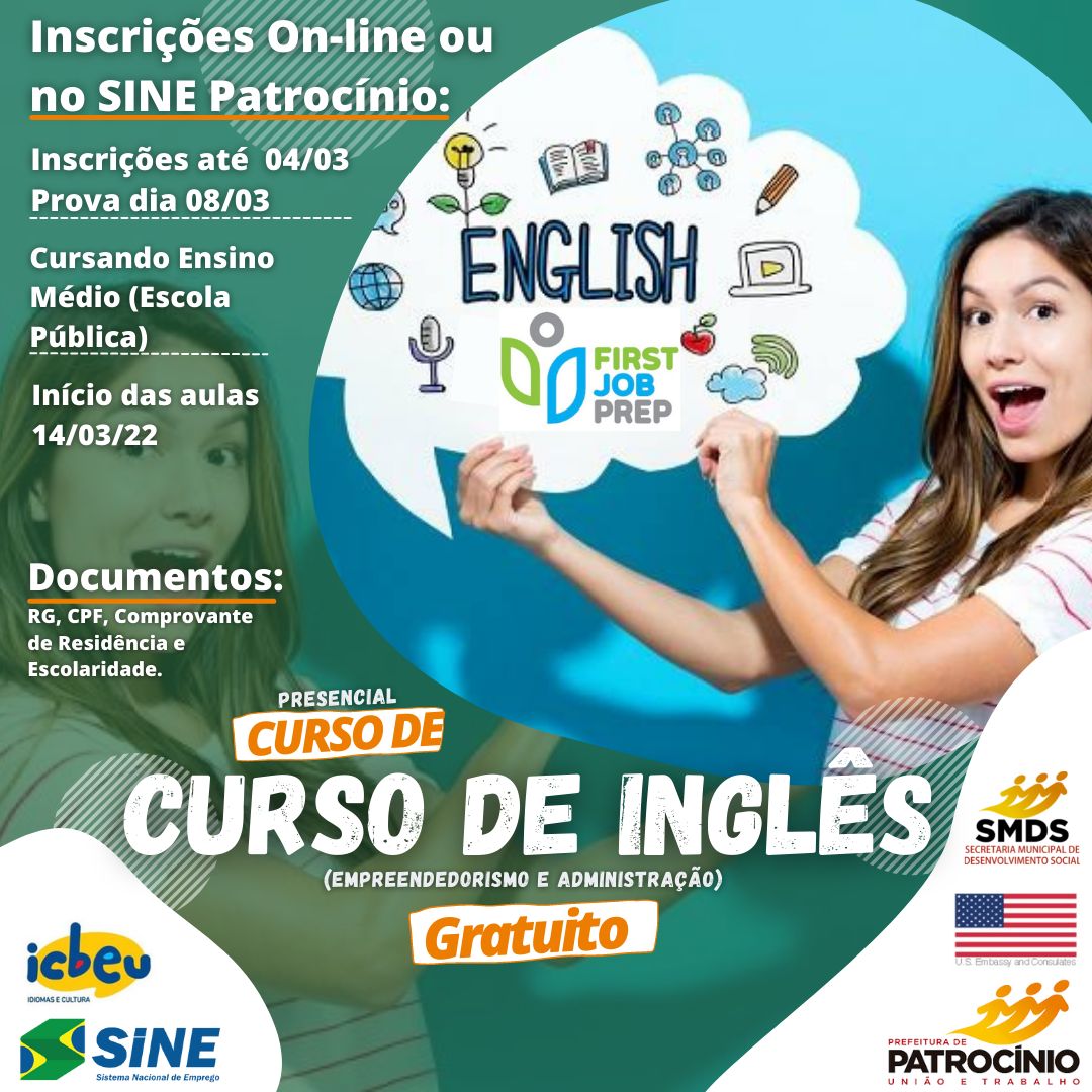 Vagas para cursos gratuitos de inglês  Secretaria de Relações  Internacionais