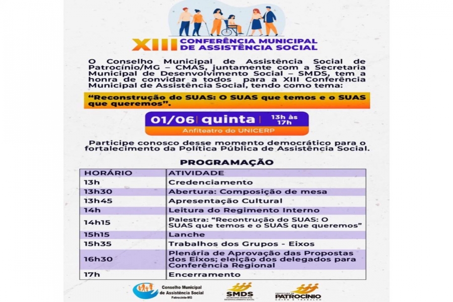 XIII Conferência Municipal de Assistência Social acontece amanhã